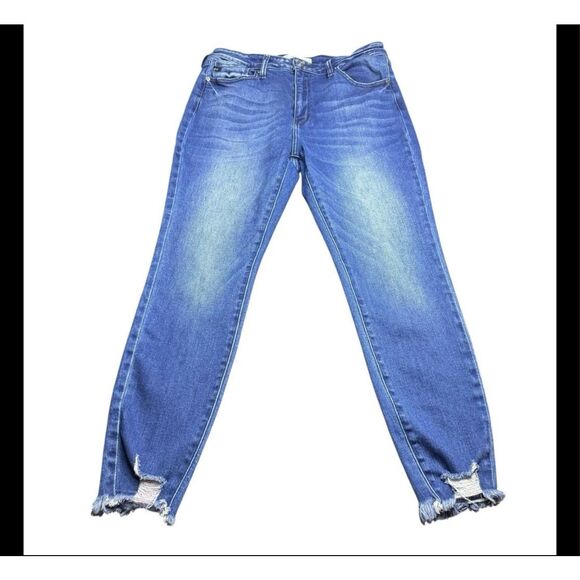 KanCan Denim - KanCan Blue Estilo Mid-Rise Straight Distressed Jeans Raw Ankle Hem Womens 31